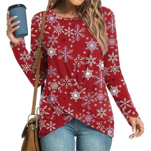 Women’s Long Sleeve Tunic – Casual Crewneck Twist Front Tee - Picture 6 of 6